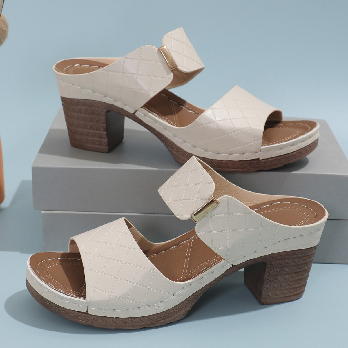 PU Leather Block Heel Sandals-Chaelisa's New Jammies