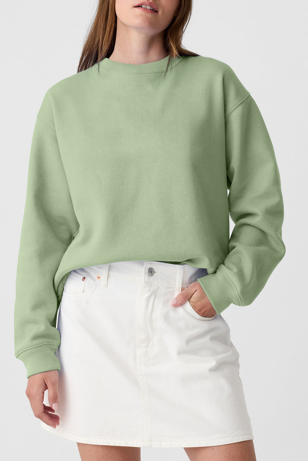 Smoke Green Plain Drop Shoulder Crewneck Pullover Sweatshirt-Chaelisa's New Jammies