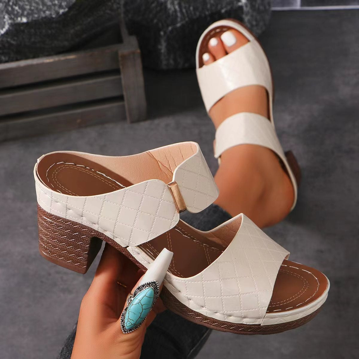PU Leather Block Heel Sandals-Chaelisa's New Jammies