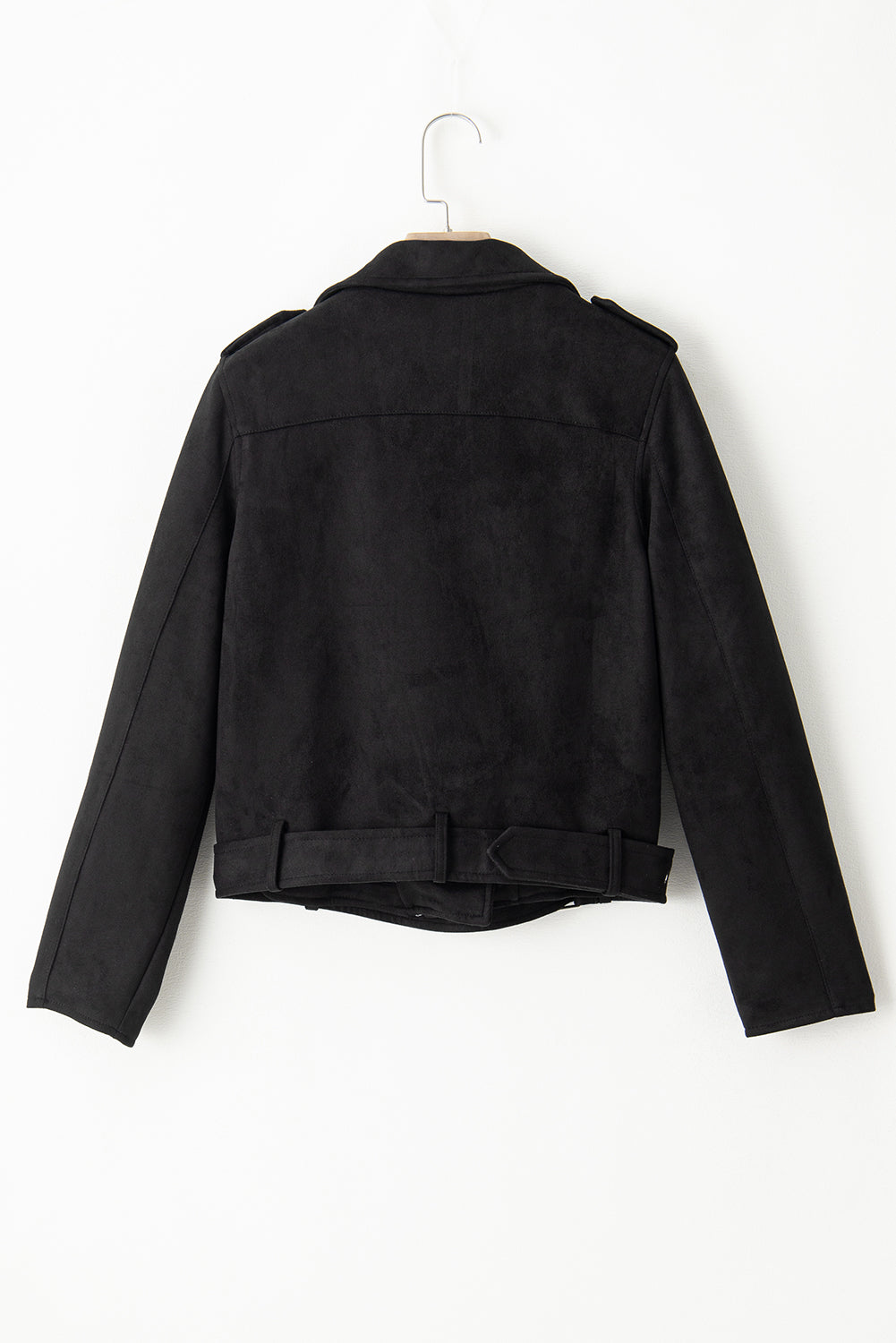 Black Asymmetric Zipper Belted Hem Jacket-Chaelisa's New Jammies