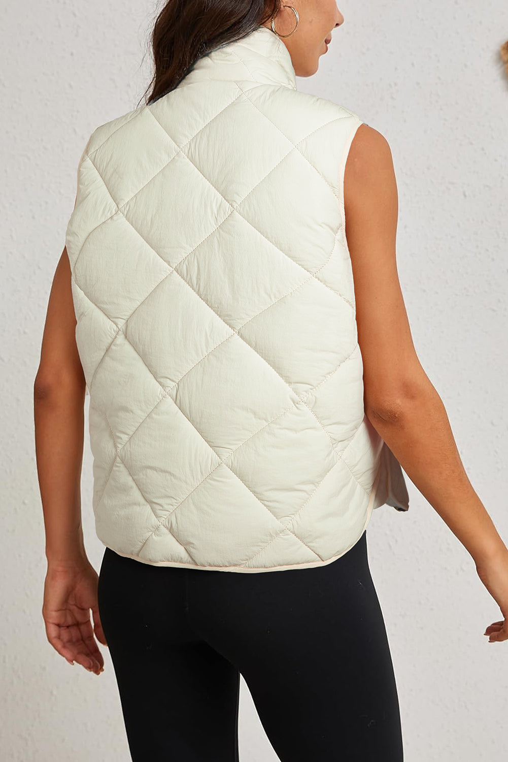 Beige Quilted High Neck Button Up Pocket Vest Coat-Chaelisa's New Jammies