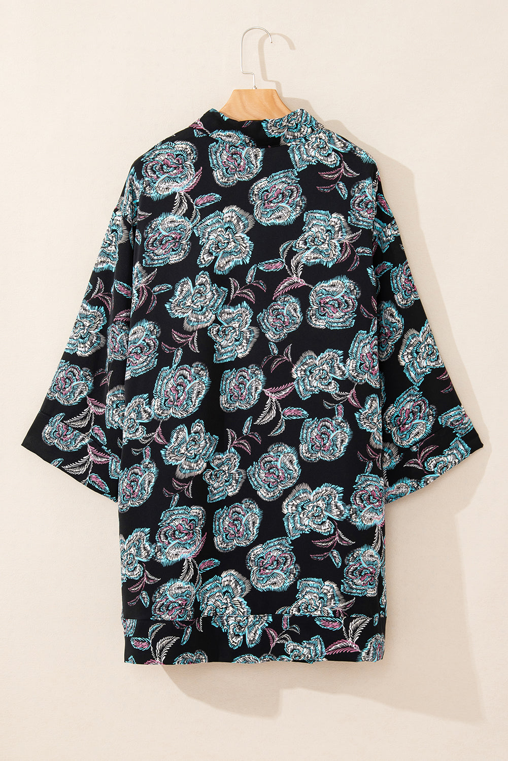 Black Floral Print Lapel Collar Loose Shirt Mini Dress-Chaelisa's New Jammies