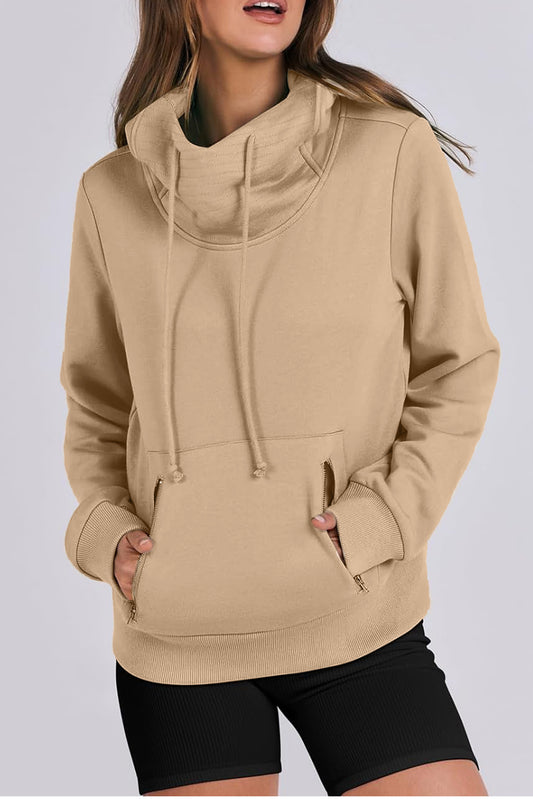 Parchment Zipped Pocket Cozy Drawstring Hoodie-Chaelisa's New Jammies