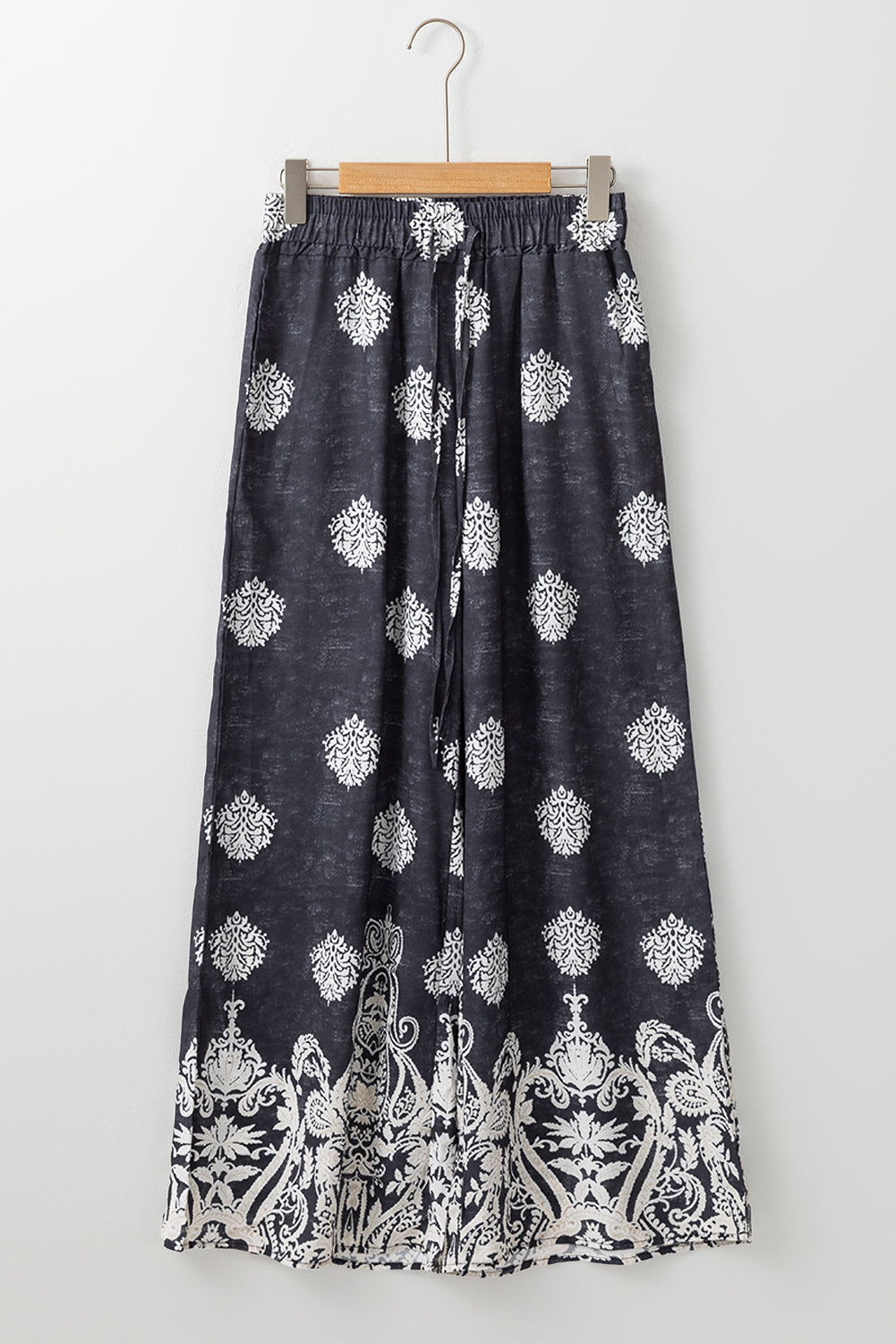 Black Bohemian Printed Drawstring Waist Wide Leg Pants-Chaelisa's New Jammies
