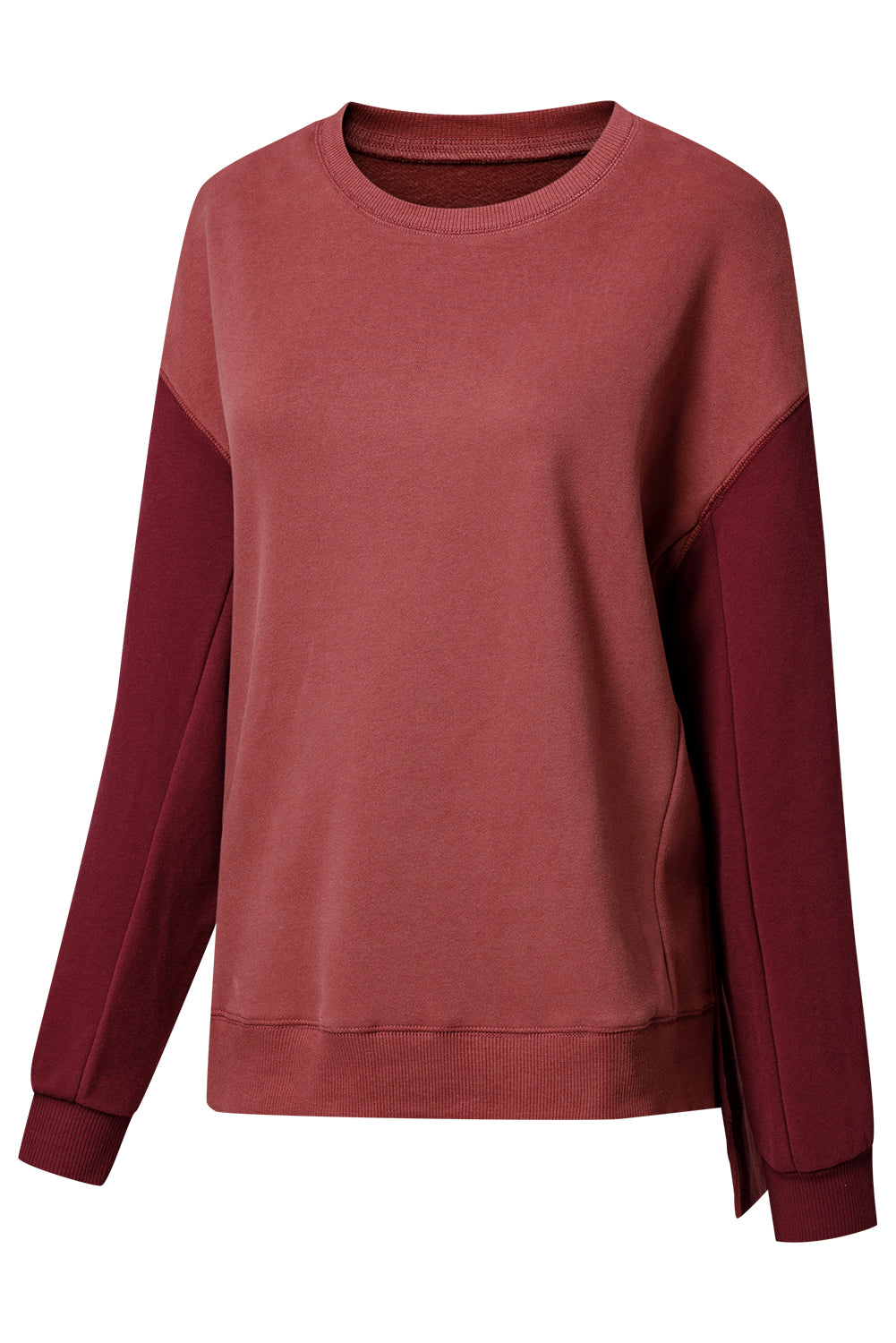 Mineral Red Two Tone Patchwork Drop Shoulder Pullover Sweatshirt-Chaelisa's New Jammies