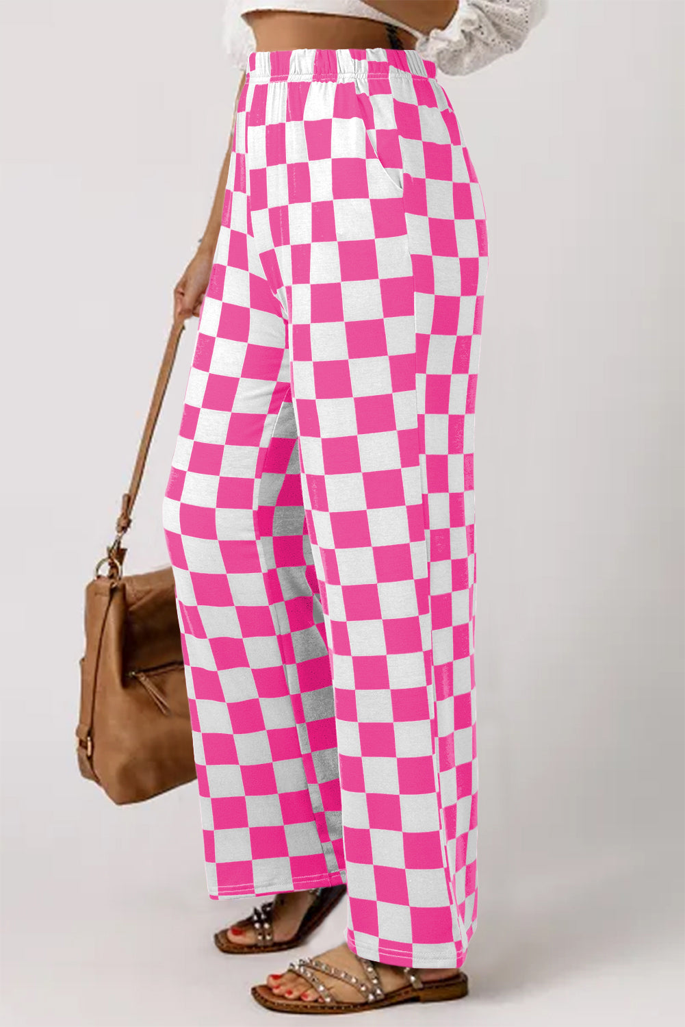 Bonbon 2-Tone Checked Print High Waist Wide Leg Pants-Chaelisa's New Jammies