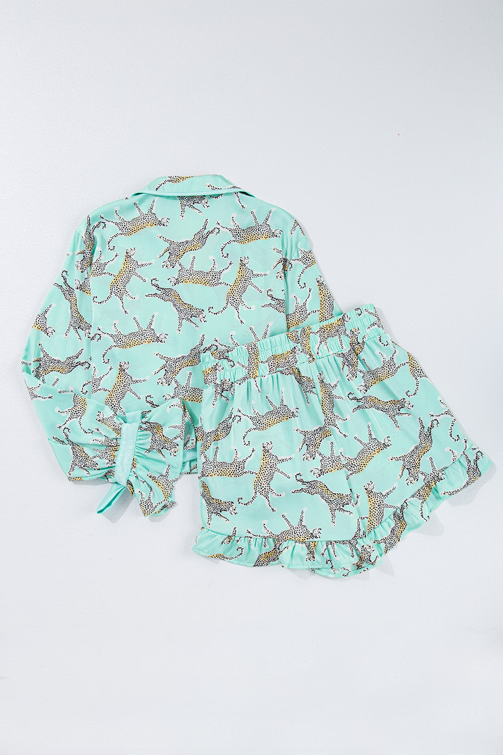 Green Leopard Satin Ruffle Pajama Short Set-Chaelisa's New Jammies