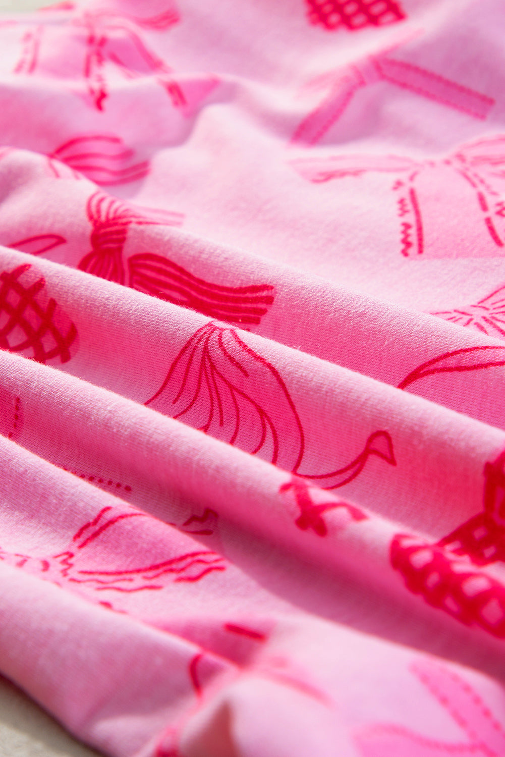 Pink Bow Knot Print Lapel Collar Short Sleeve and Pants Pajamas Set-Chaelisa's New Jammies