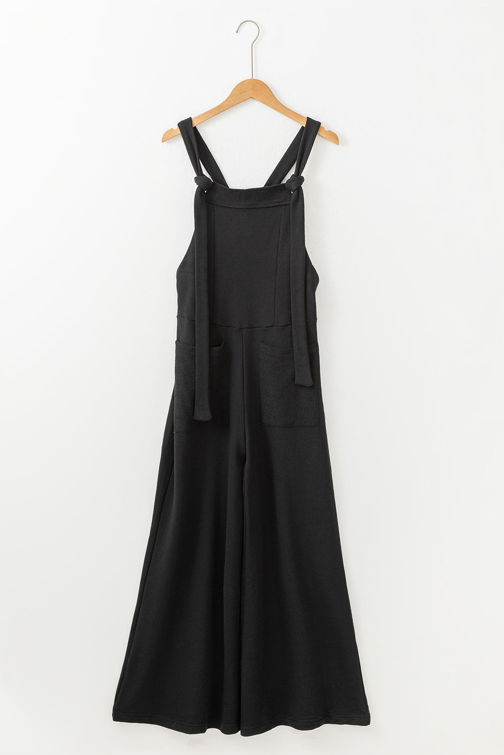 Black Knotted Straps Patch Pocket Wide Leg Jumpsuit-Chaelisa's New Jammies
