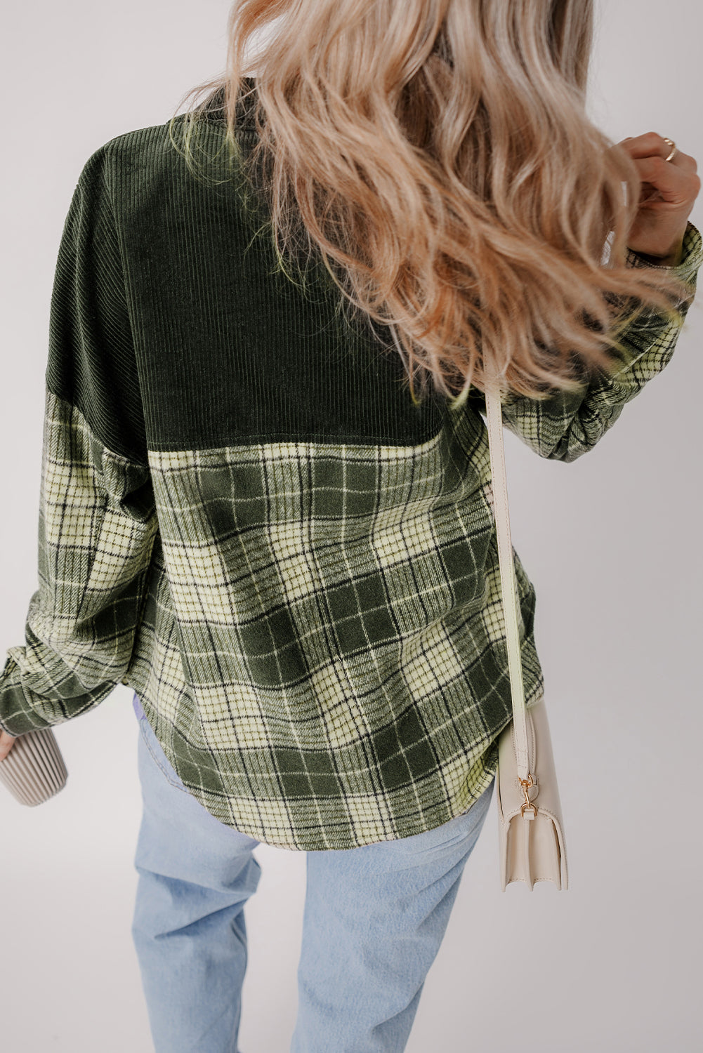 Blackish Green Snap Buttons Colorblock Plaid Shacket-Chaelisa's New Jammies