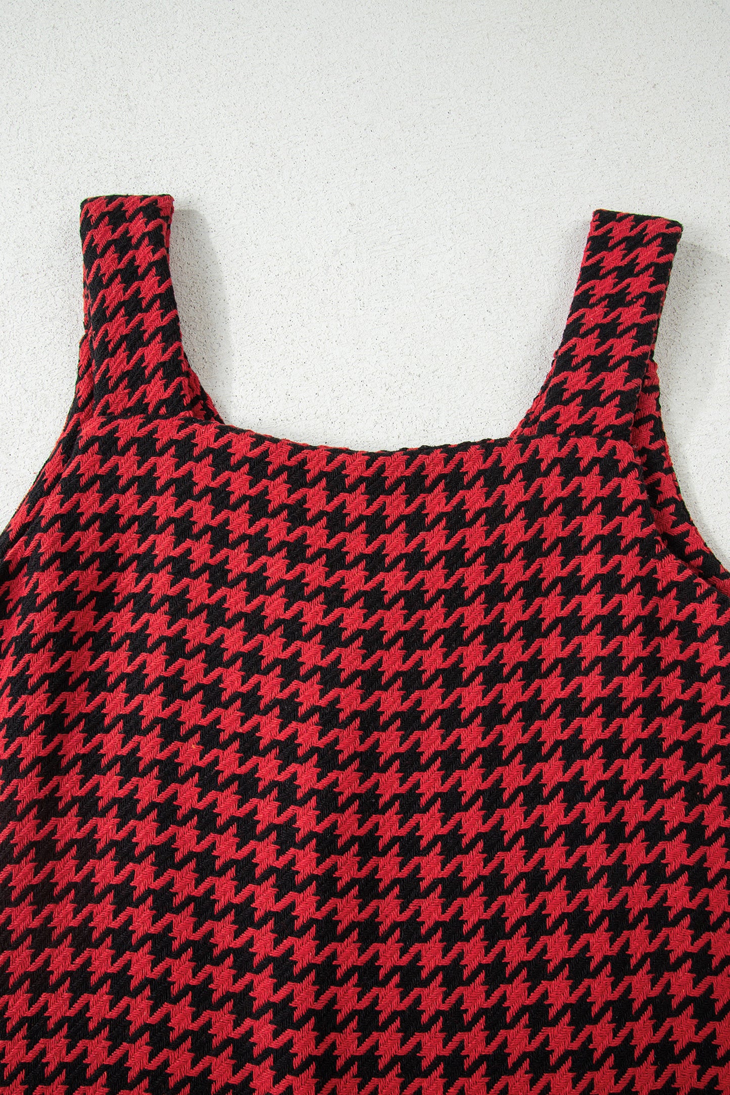 Red Houndstooth Print V Neck Sleeveless Mini Dress