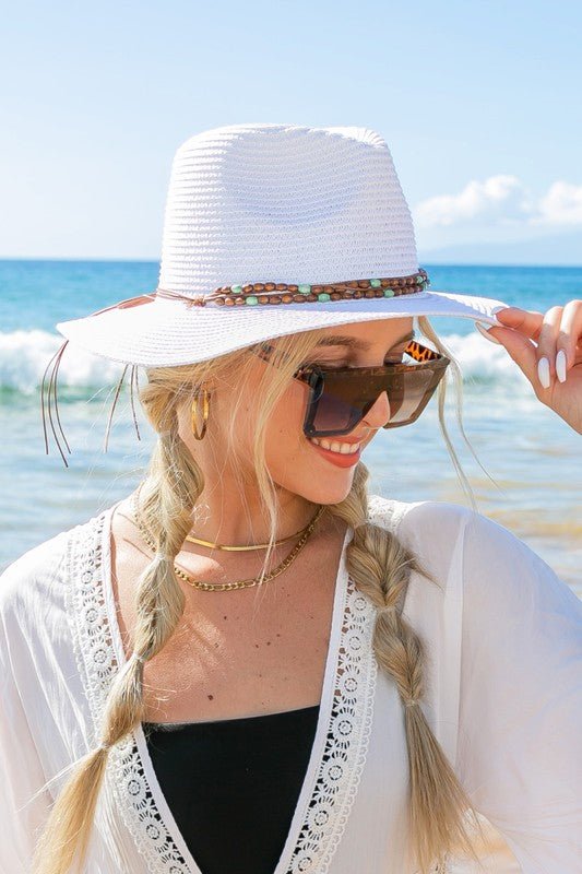 Beaded Belt Straw Panama Fedora Hat - Chaelisa's New Jammies