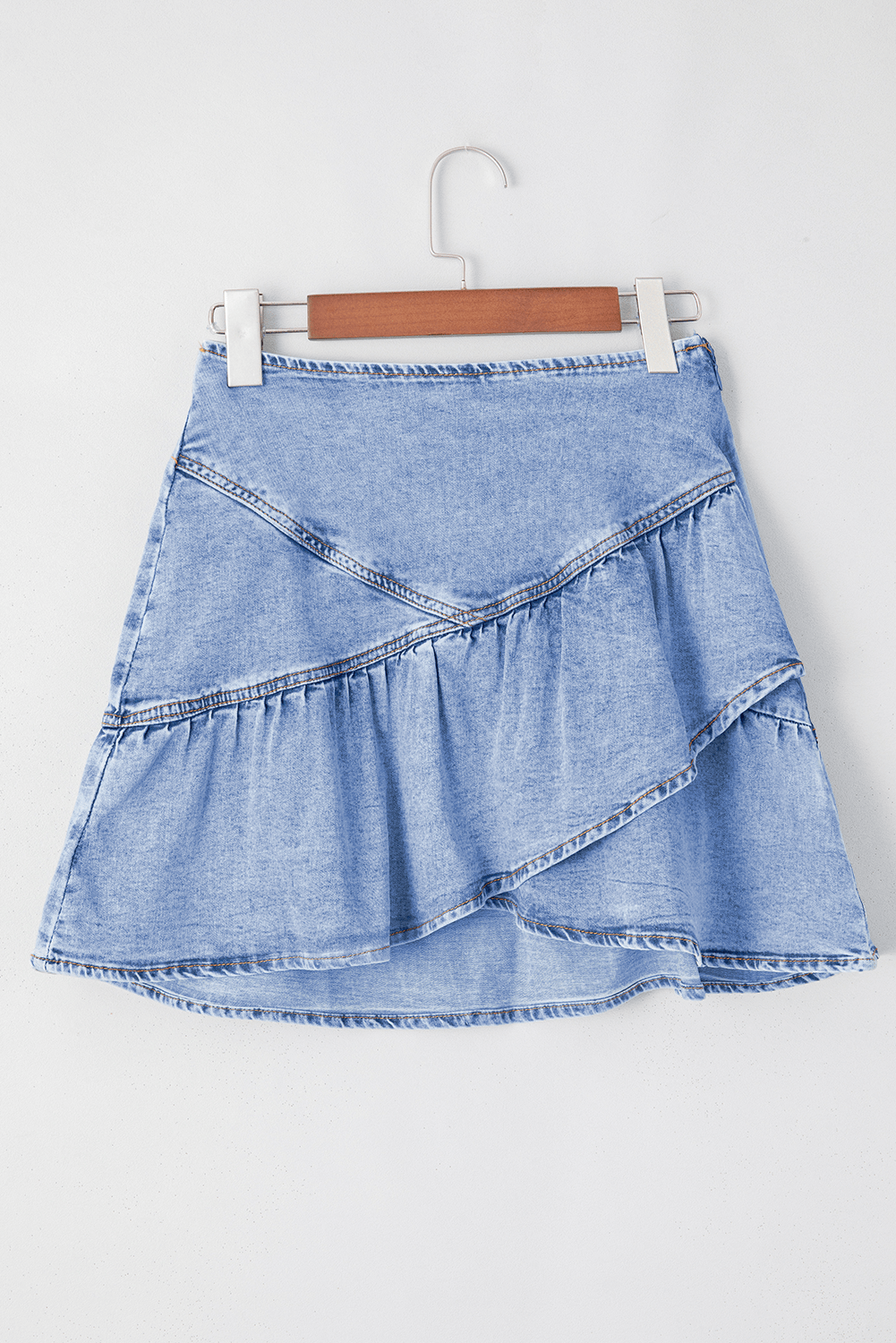 Beau Blue Asymmetric Ruffle Overlay Denim Mini Skirt - Chaelisa's New Jammies