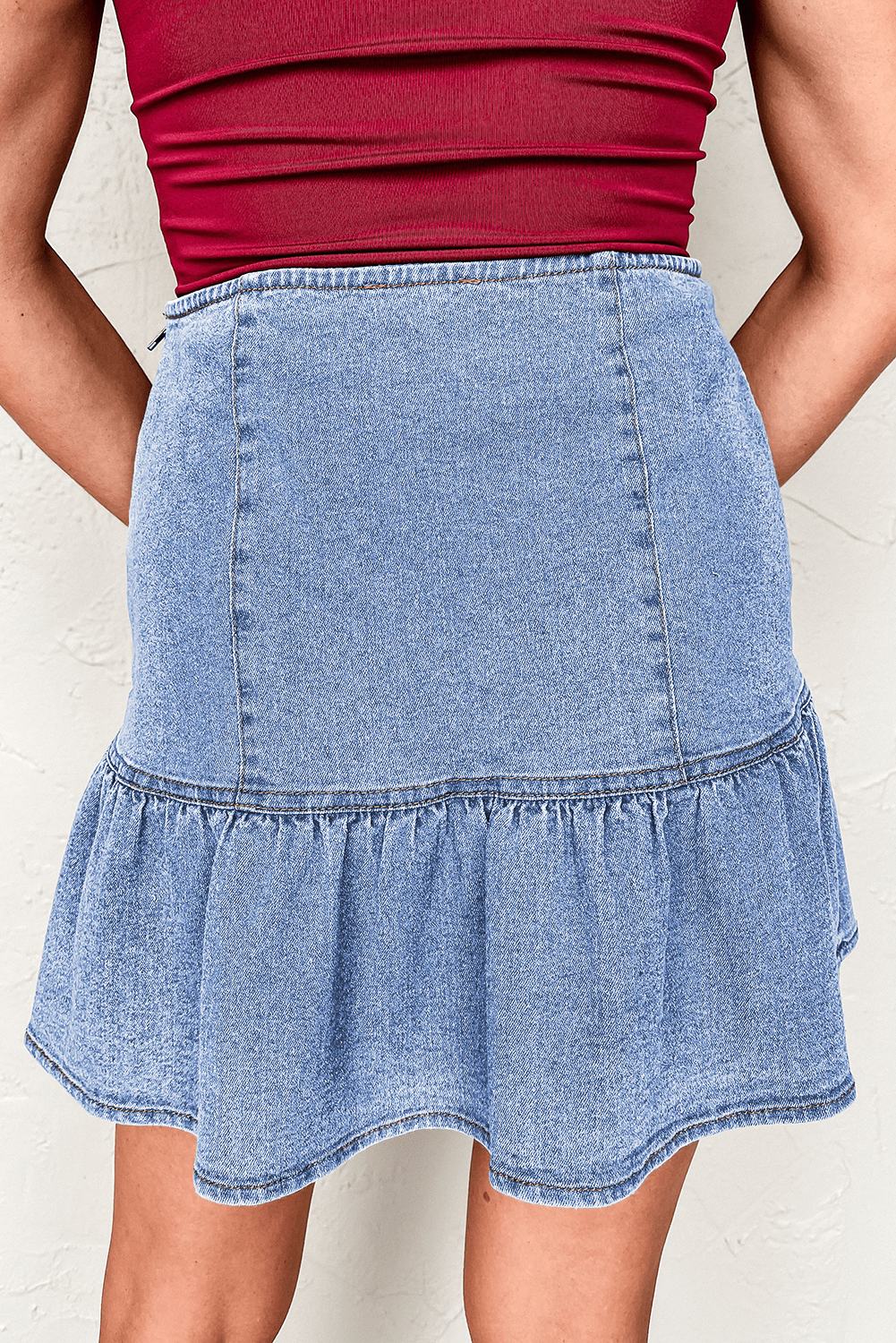 Beau Blue Asymmetric Ruffle Overlay Denim Mini Skirt - Chaelisa's New Jammies