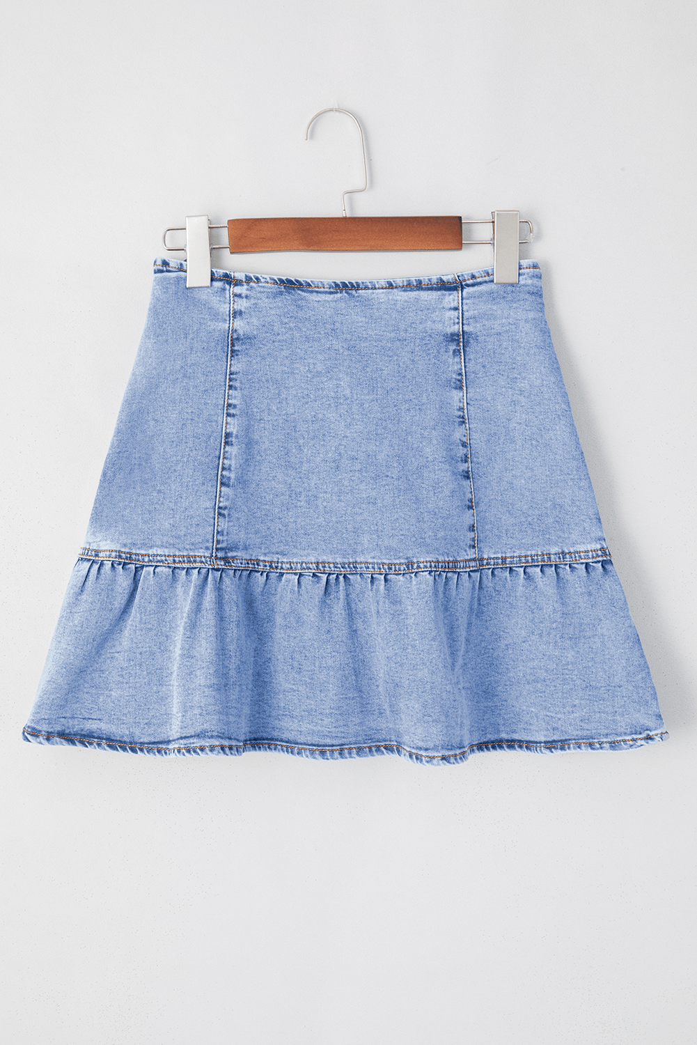 Beau Blue Asymmetric Ruffle Overlay Denim Mini Skirt - Chaelisa's New Jammies