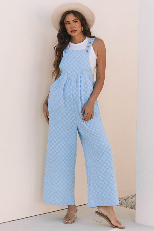 Beau Blue Checkered Pocketed High Waist Wide Leg Overall - Chaelisa's New Jammies