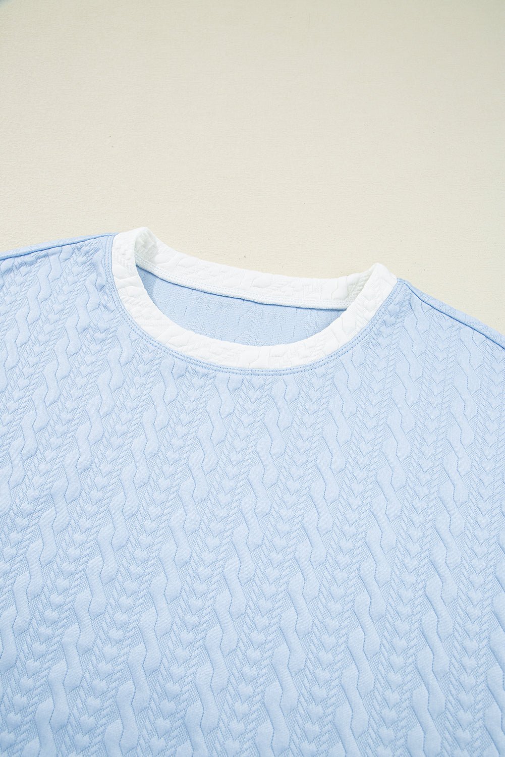 Beau Blue Contrast Trim Textured Crewneck Tee and Pocketed Skirt Set - Chaelisa's New Jammies