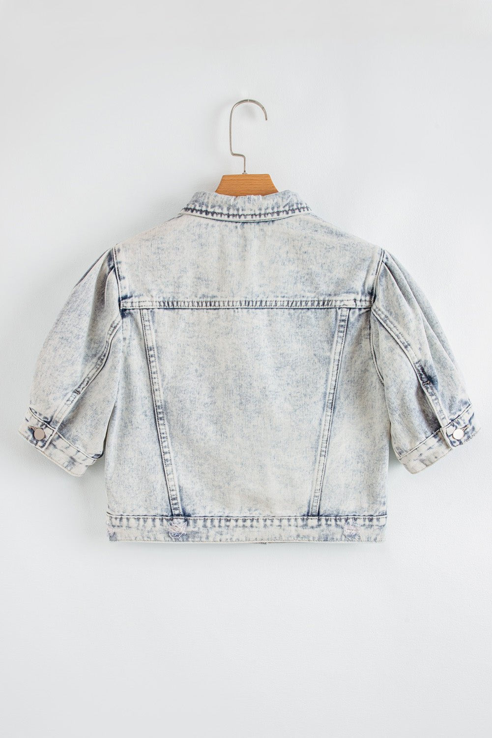 Beau Blue Light Wash Buttoned Chest Pocket Puff Sleeve Denim Jacket - Chaelisa's New Jammies