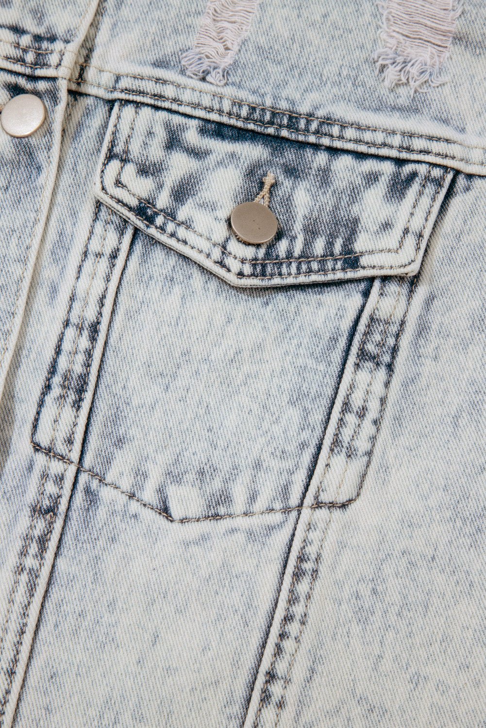 Beau Blue Light Wash Buttoned Chest Pocket Puff Sleeve Denim Jacket - Chaelisa's New Jammies
