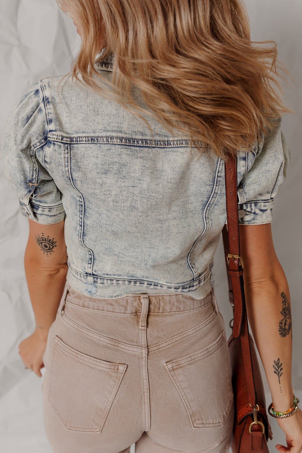 Beau Blue Light Wash Buttoned Chest Pocket Puff Sleeve Denim Jacket - Chaelisa's New Jammies