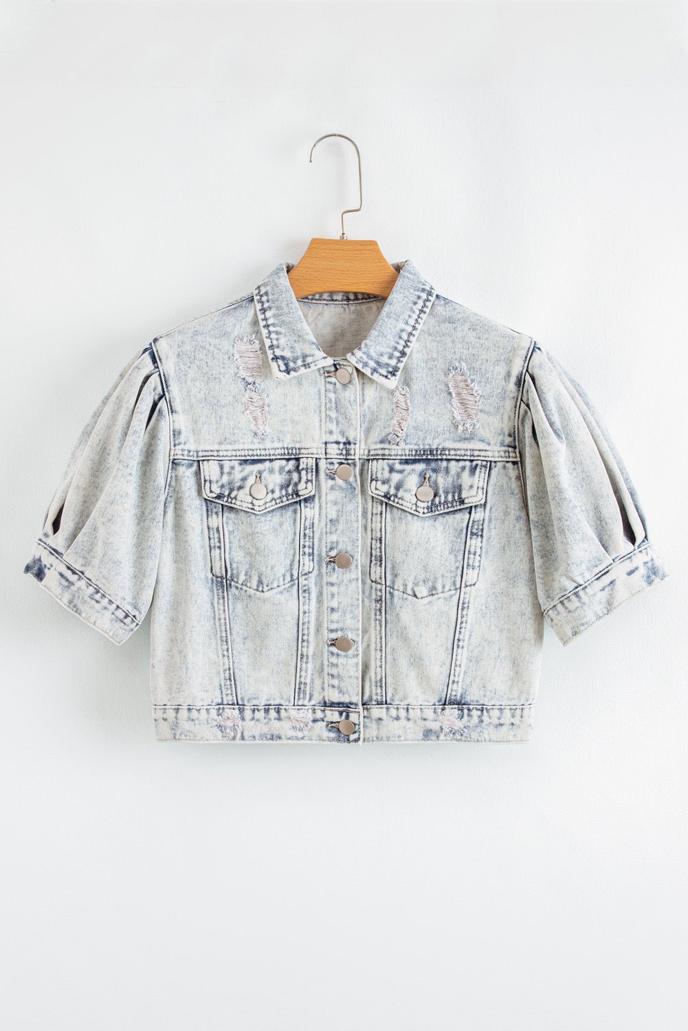 Beau Blue Light Wash Buttoned Chest Pocket Puff Sleeve Denim Jacket - Chaelisa's New Jammies
