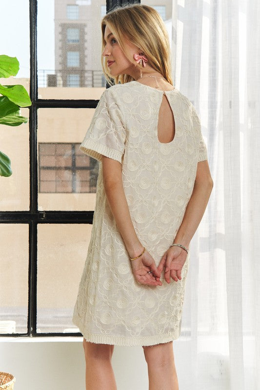 ADORA Applique Round Neck Short Sleeve Shift Dress-Chaelisa's New Jammies