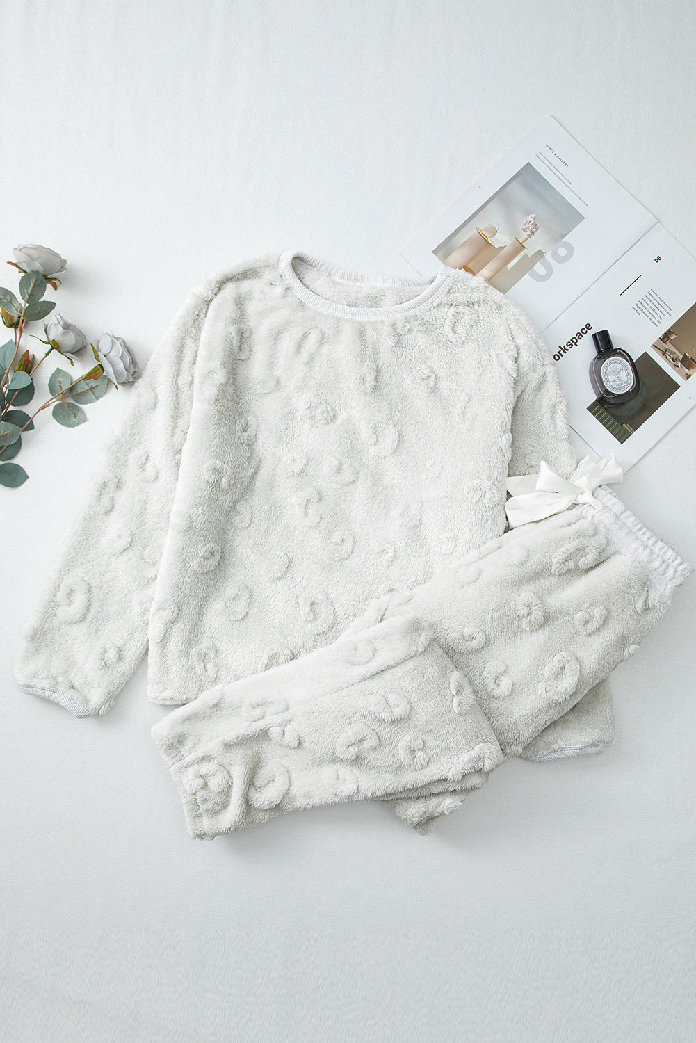 Light Grey Leopard Textured Loose Fit Fleece Lounge Set-Chaelisa's New Jammies