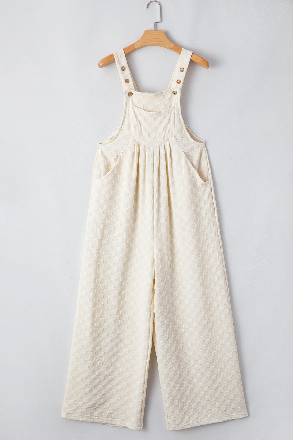 Beige Checkered Pocketed High Waist Wide Leg Overall - Chaelisa's New Jammies