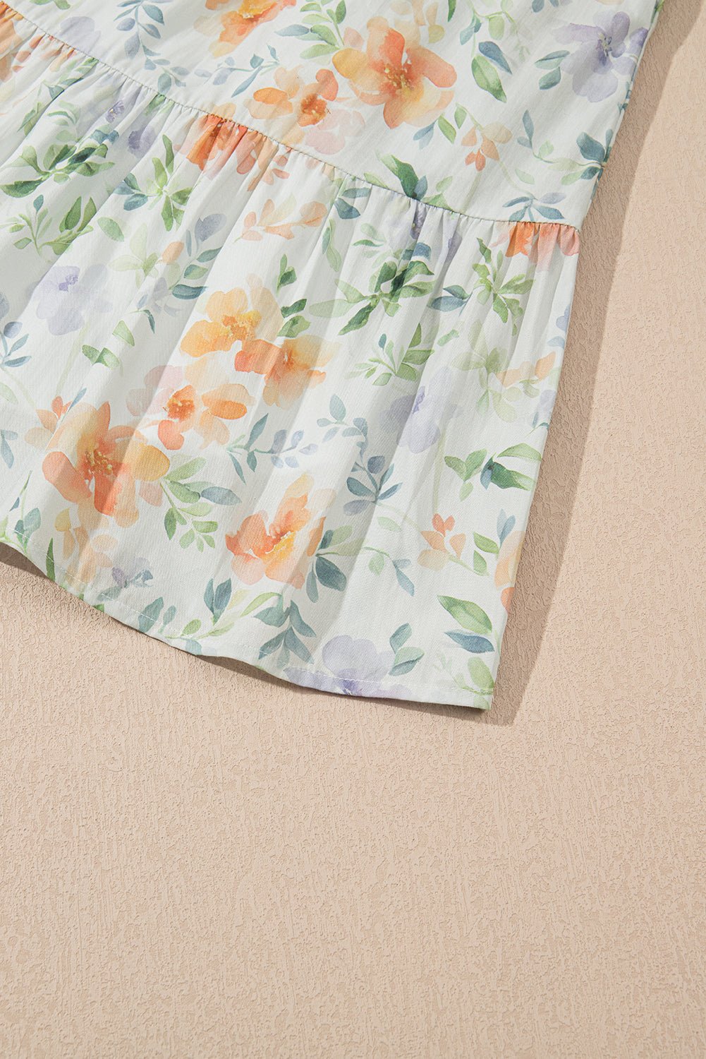 Beige Floral Print Shirred High Waist Puff Sleeve Mini Dress - Chaelisa's New Jammies