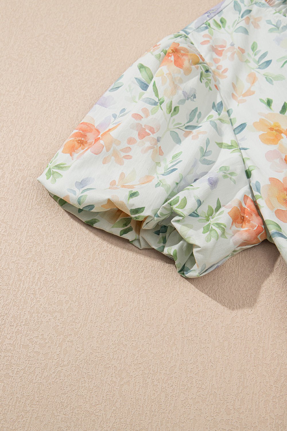 Beige Floral Print Shirred High Waist Puff Sleeve Mini Dress - Chaelisa's New Jammies