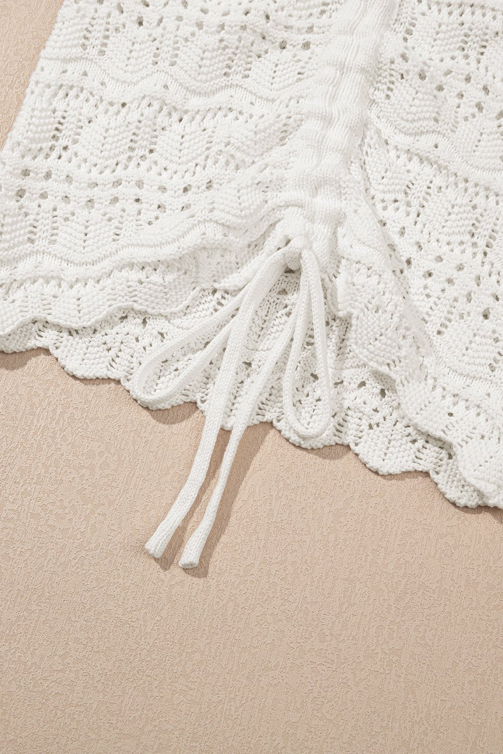 Beige Trendy Hollowed Knit V Neck Drawstring Sweater Vest - Chaelisa's New Jammies