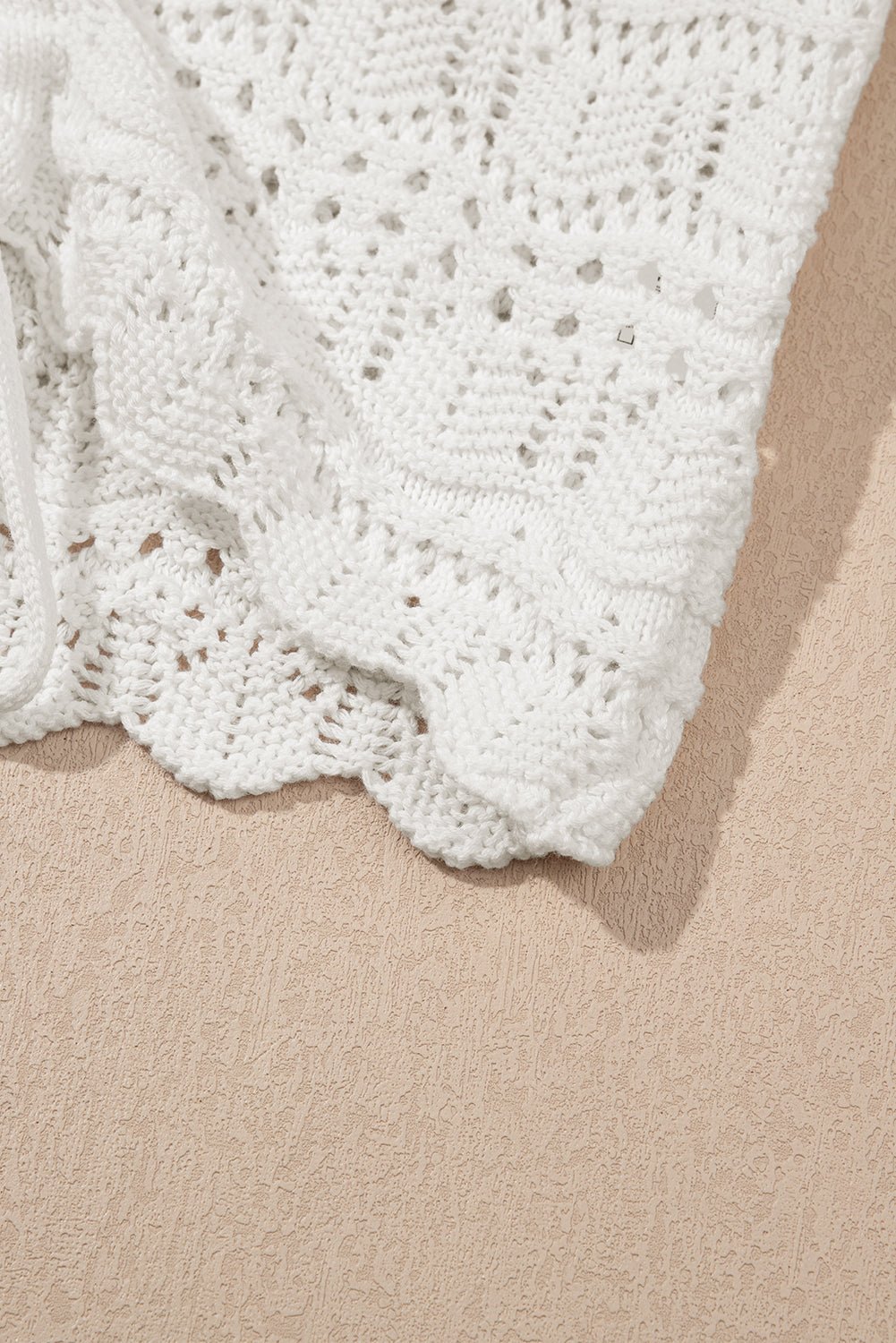 Beige Trendy Hollowed Knit V Neck Drawstring Sweater Vest - Chaelisa's New Jammies