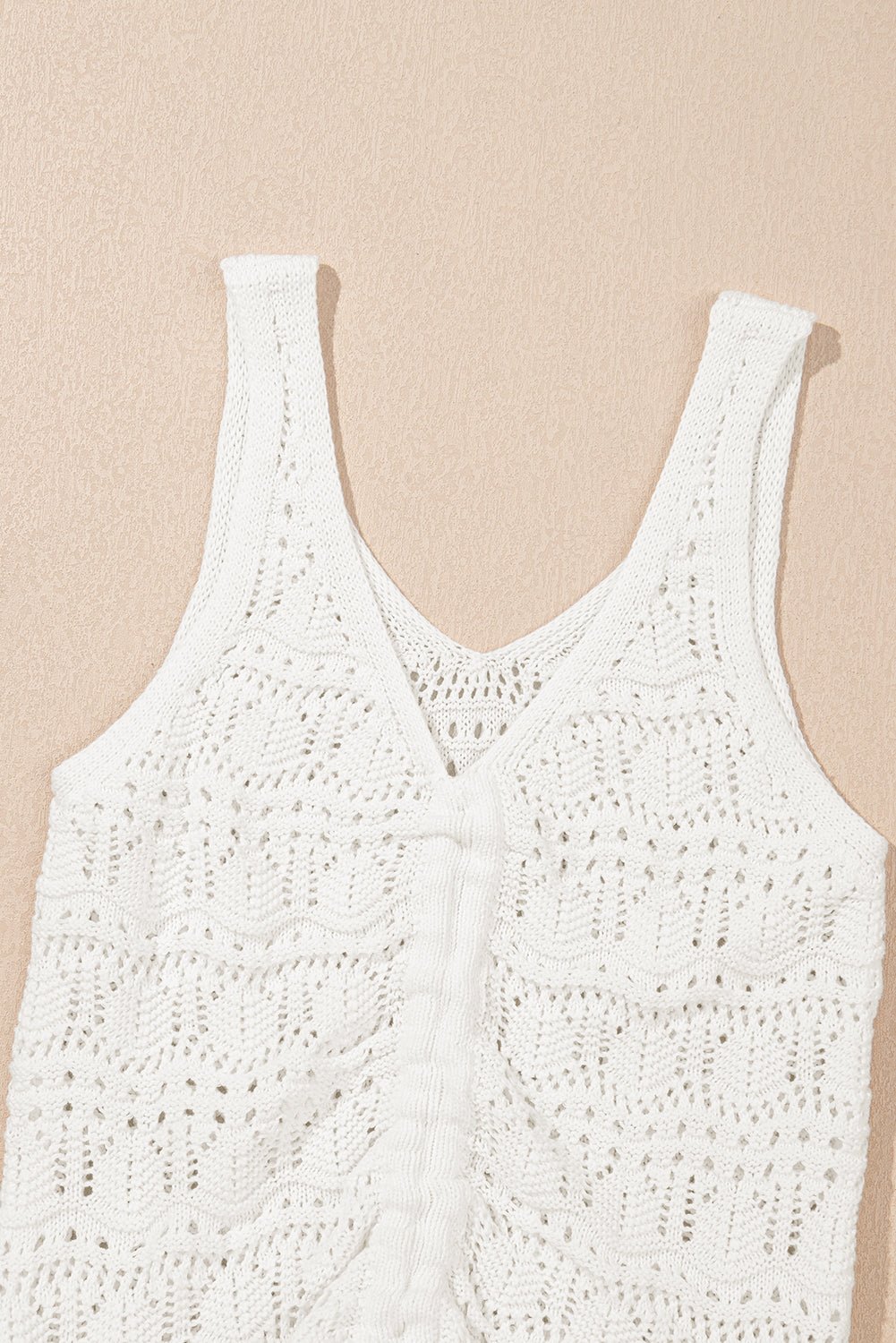 Beige Trendy Hollowed Knit V Neck Drawstring Sweater Vest - Chaelisa's New Jammies