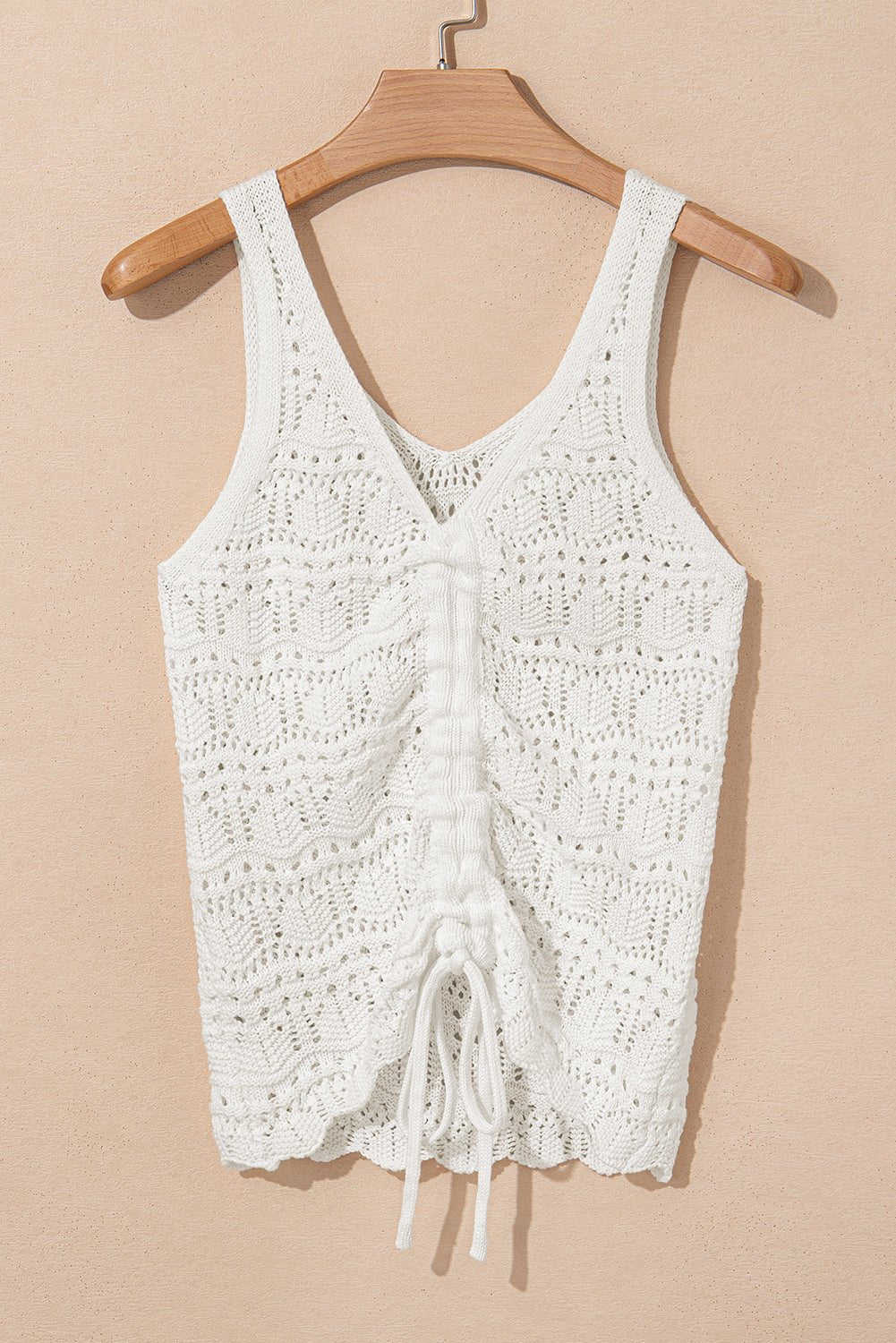 Beige Trendy Hollowed Knit V Neck Drawstring Sweater Vest - Chaelisa's New Jammies