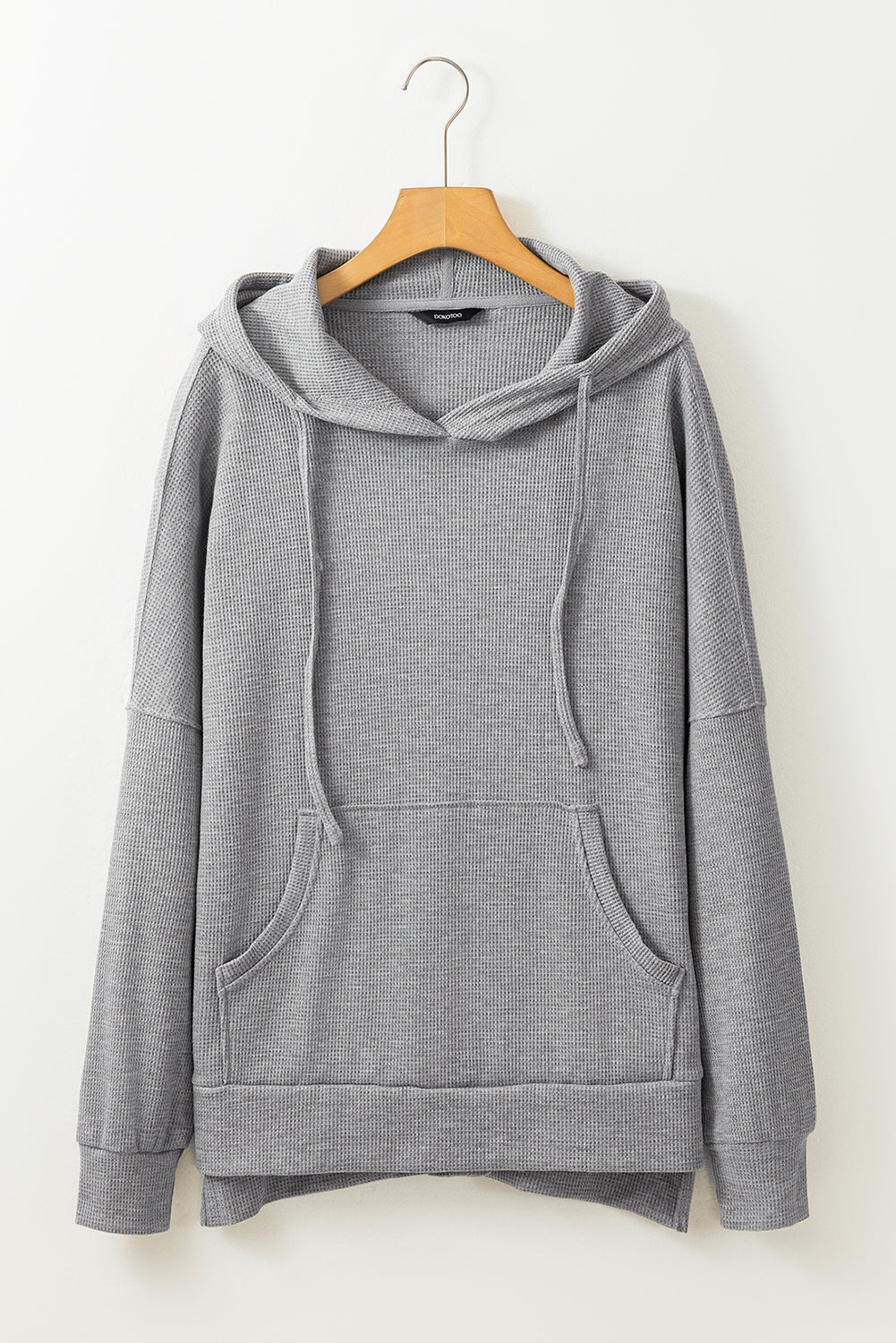 Gray Waffle Knit Fleece Lined High Low Oversized Hoodie-Chaelisa's New Jammies