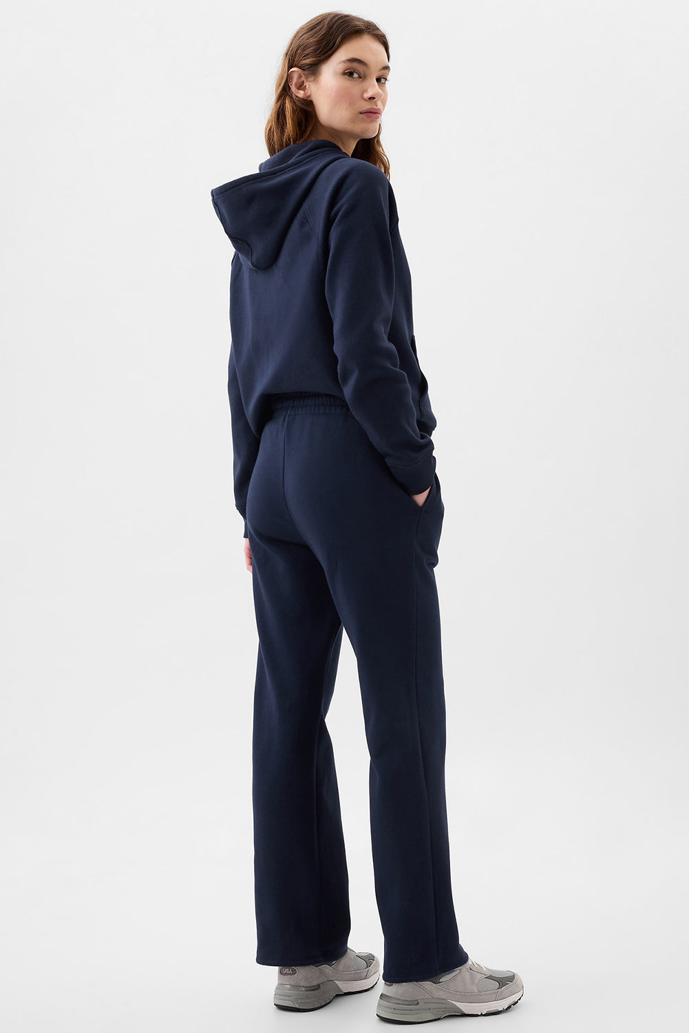 Navy Blue Solid Color Drawstring Waist Casual Straight Pants-Chaelisa's New Jammies