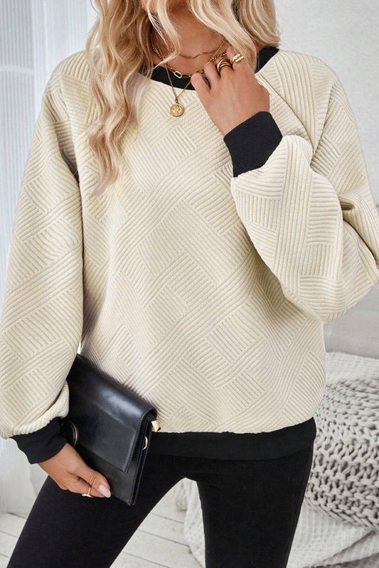 Jet Stream Color Block Edge Raglan Sleeve Crew Neck Textured Top-Chaelisa's New Jammies