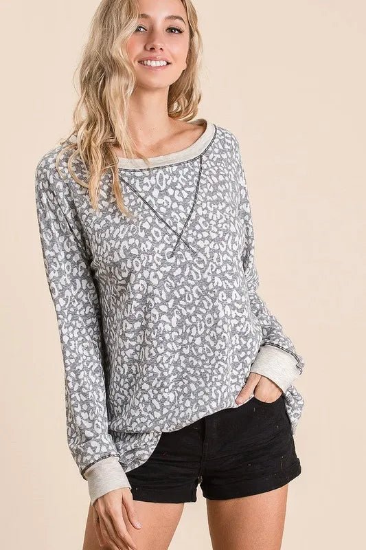 BiBi Leopard Round Neck Long Sleeve T-Shirt - Chaelisa's New Jammies