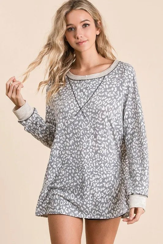 BiBi Leopard Round Neck Long Sleeve T-Shirt - Chaelisa's New Jammies
