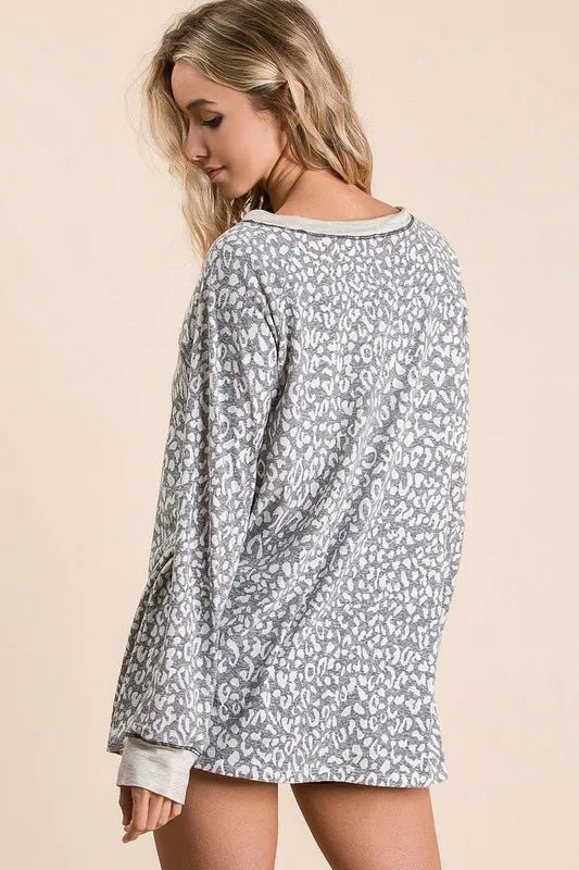 BiBi Leopard Round Neck Long Sleeve T-Shirt - Chaelisa's New Jammies