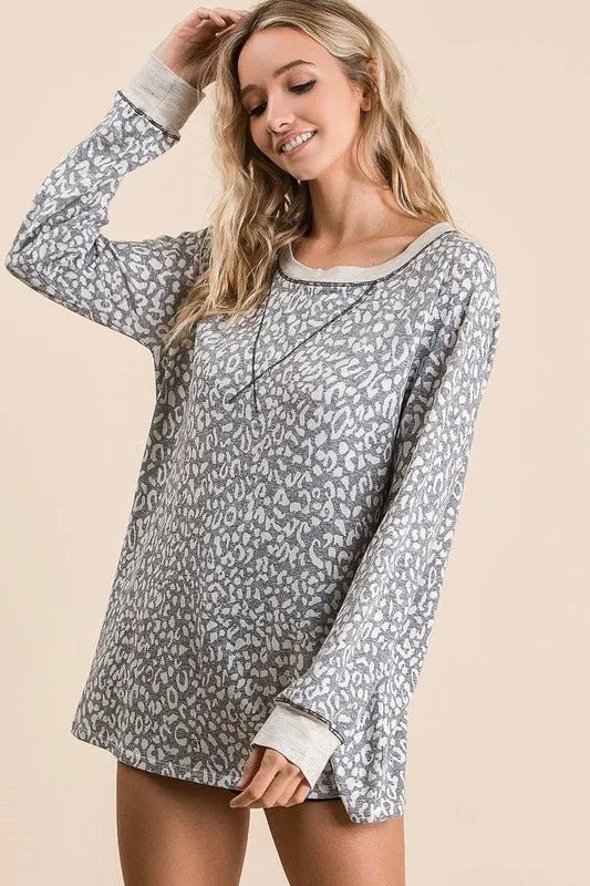 BiBi Leopard Round Neck Long Sleeve T-Shirt - Chaelisa's New Jammies