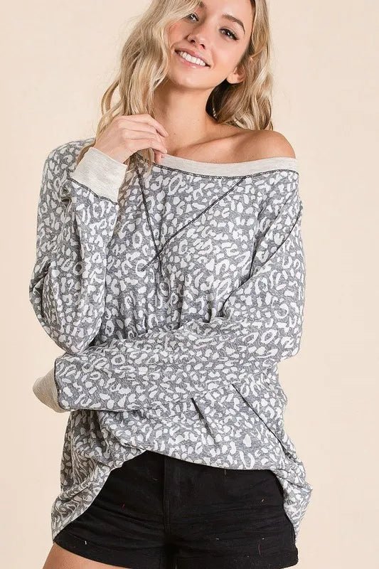 BiBi Leopard Round Neck Long Sleeve T-Shirt - Chaelisa's New Jammies