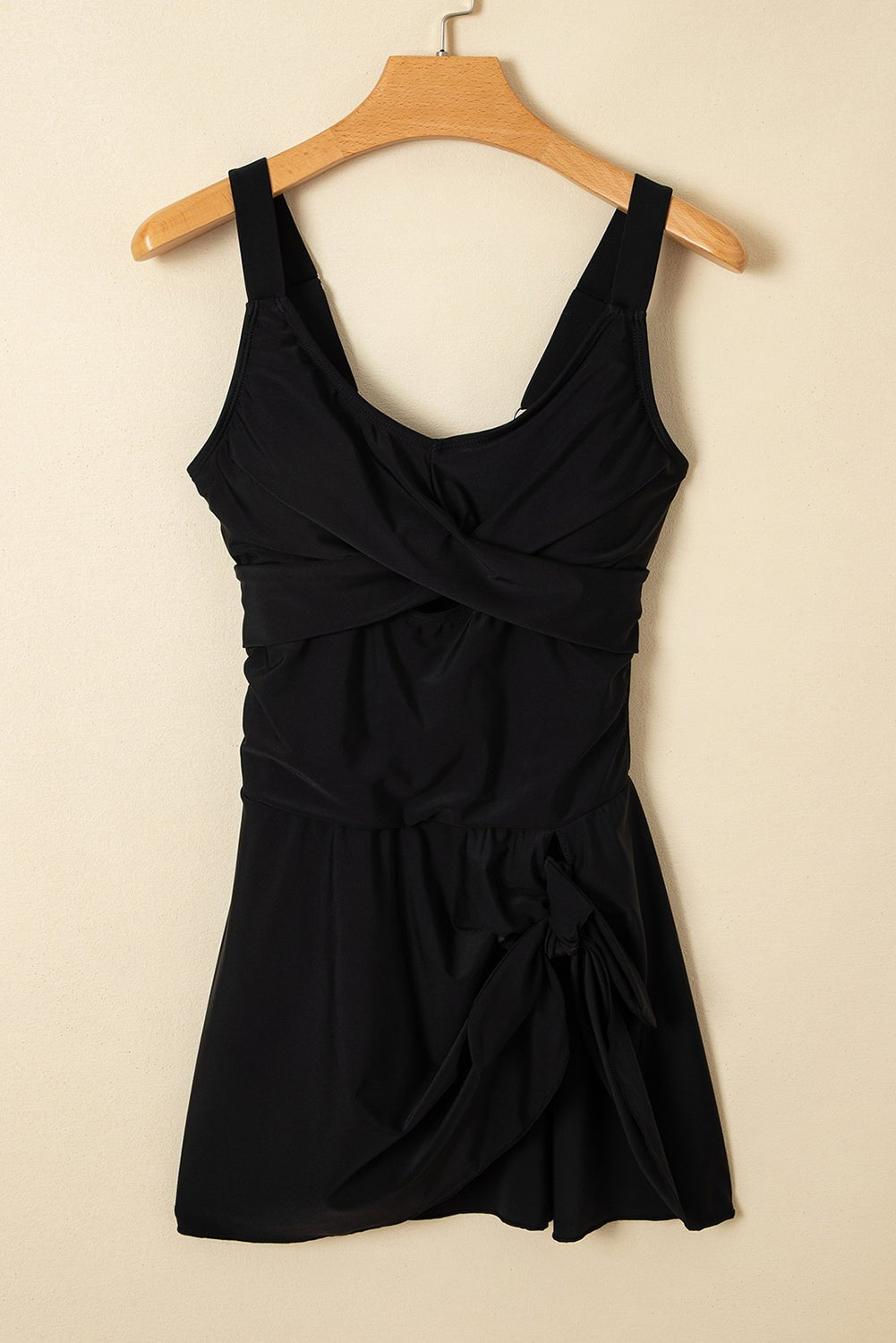 Black Adjustable Straps Cutout Ruched Knot Slit One Piece Swim Dress - Chaelisa's New Jammies