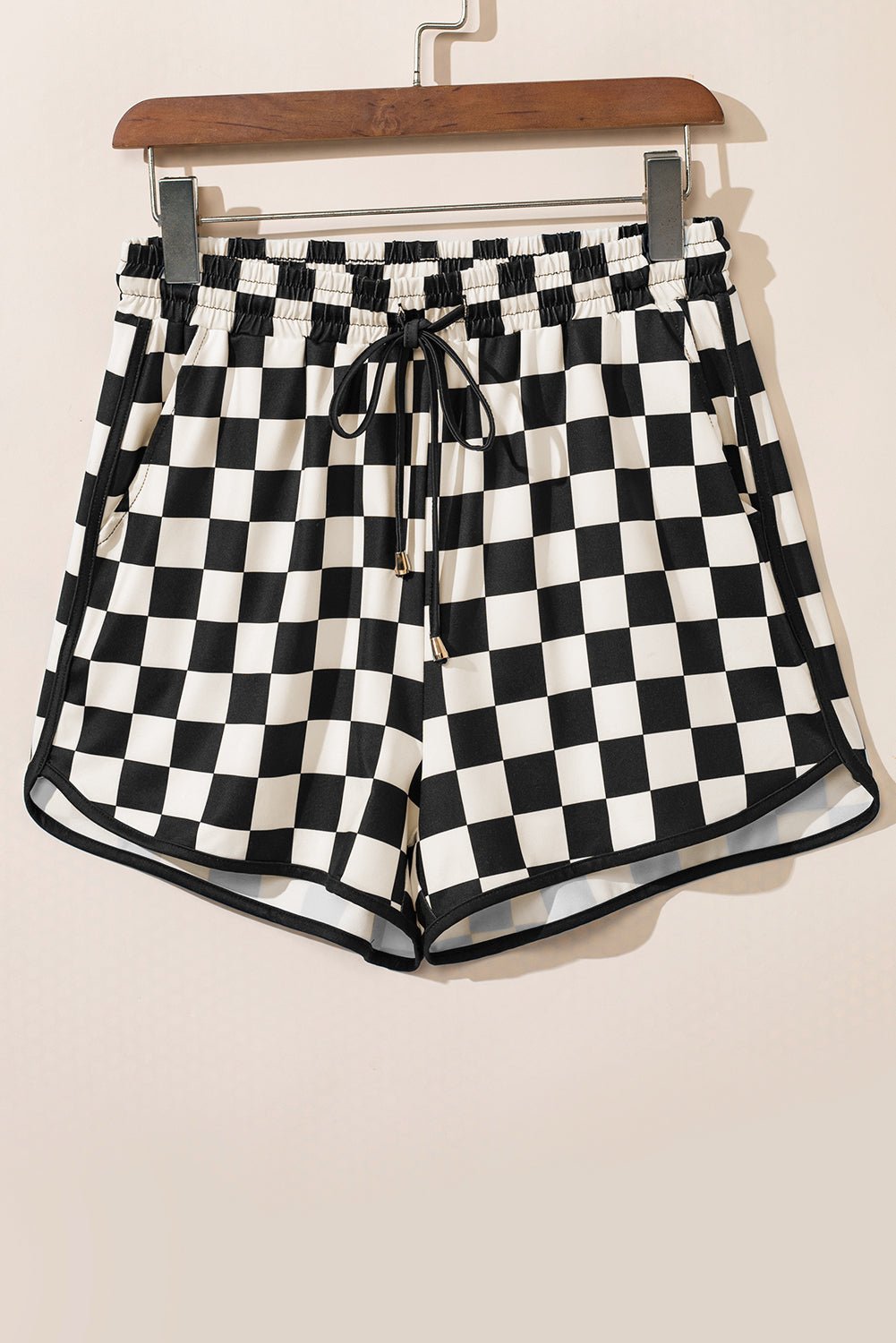 Black Checkered Drawstring Elastic Waist Casual Shorts - Chaelisa's New Jammies