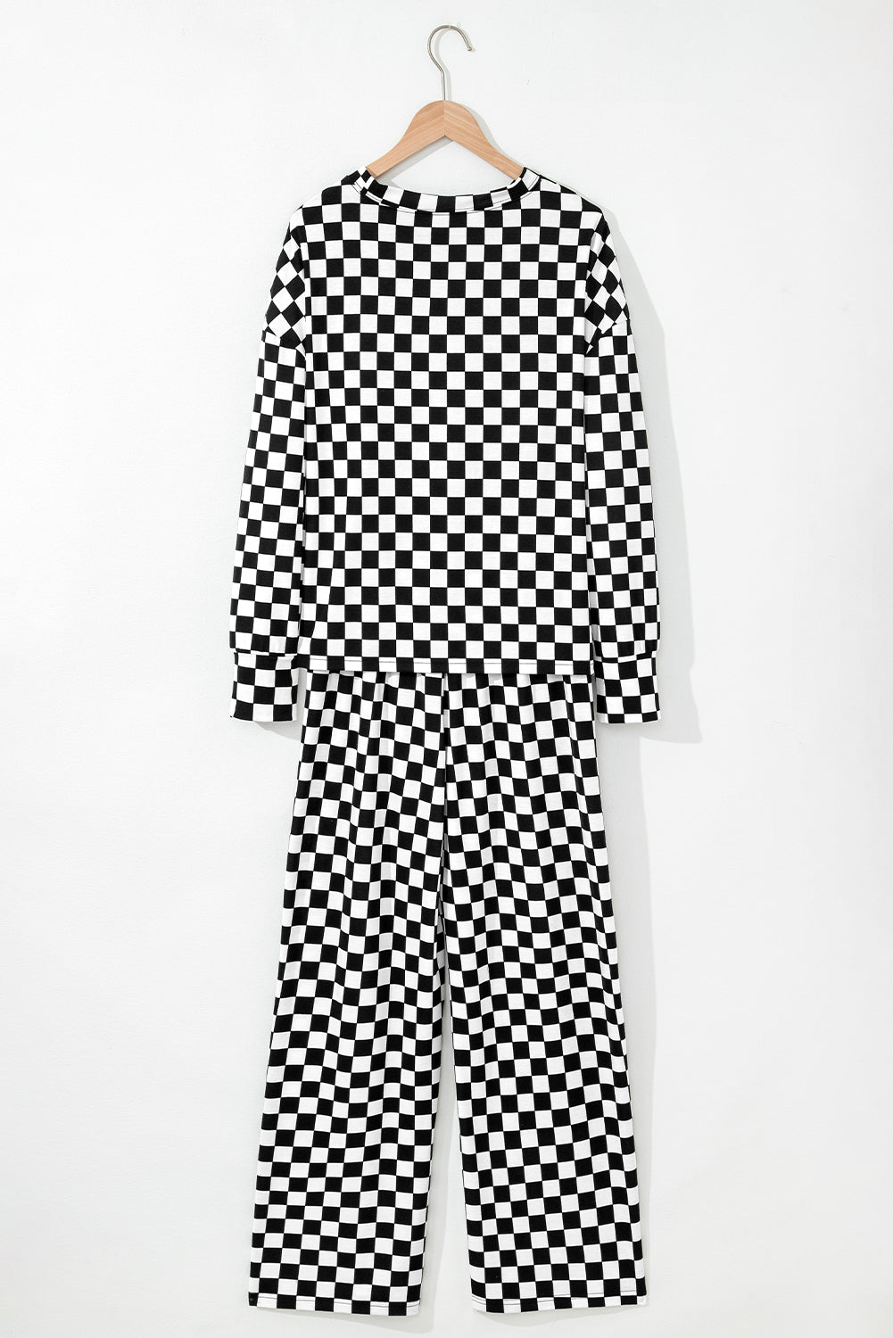 Black Checkered Print Long Sleeve Top and Pants Lounge Set - Chaelisa's New Jammies