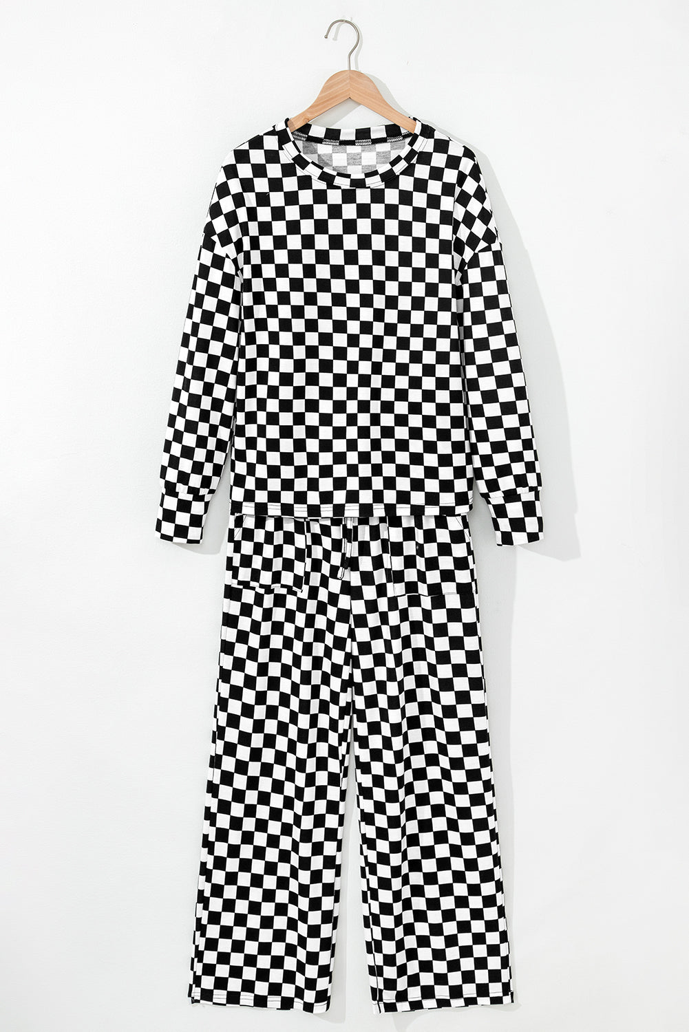 Black Checkered Print Long Sleeve Top and Pants Lounge Set - Chaelisa's New Jammies