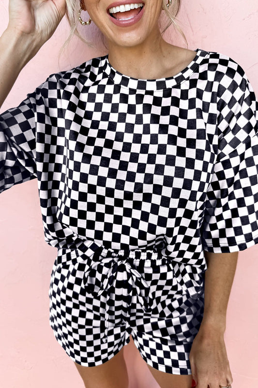 Black Checkered Top and Short Casual 2pcs Set - Chaelisa's New Jammies