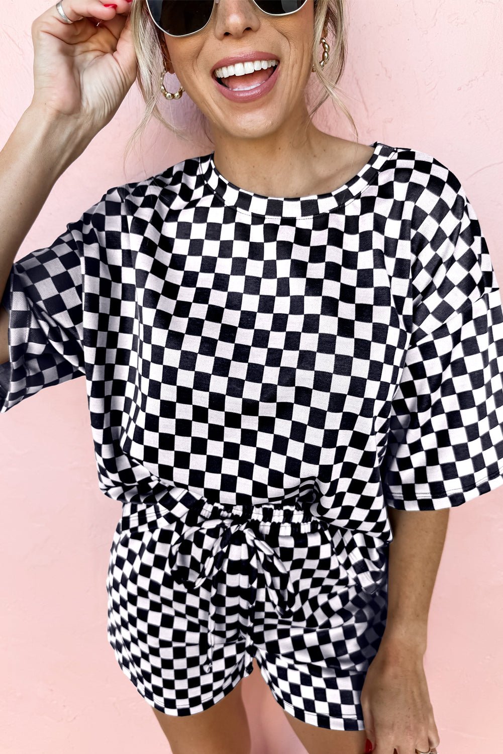Black Checkered Top and Short Casual 2pcs Set - Chaelisa's New Jammies