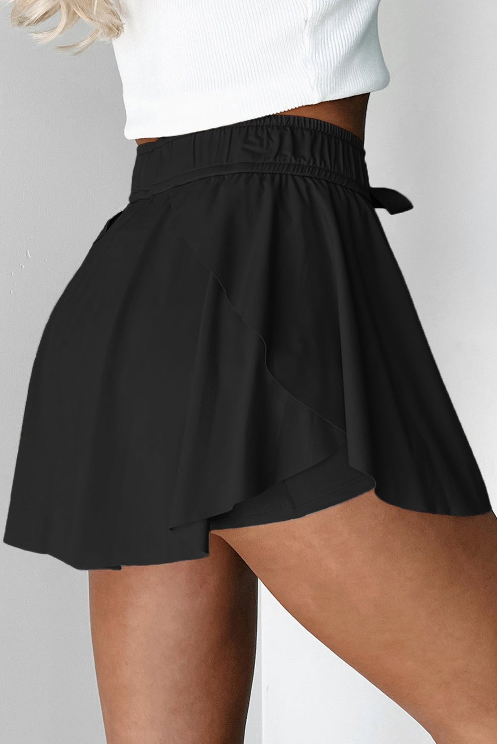 Black Drawstring High Waist Lined Tennis Skorts - Chaelisa's New Jammies