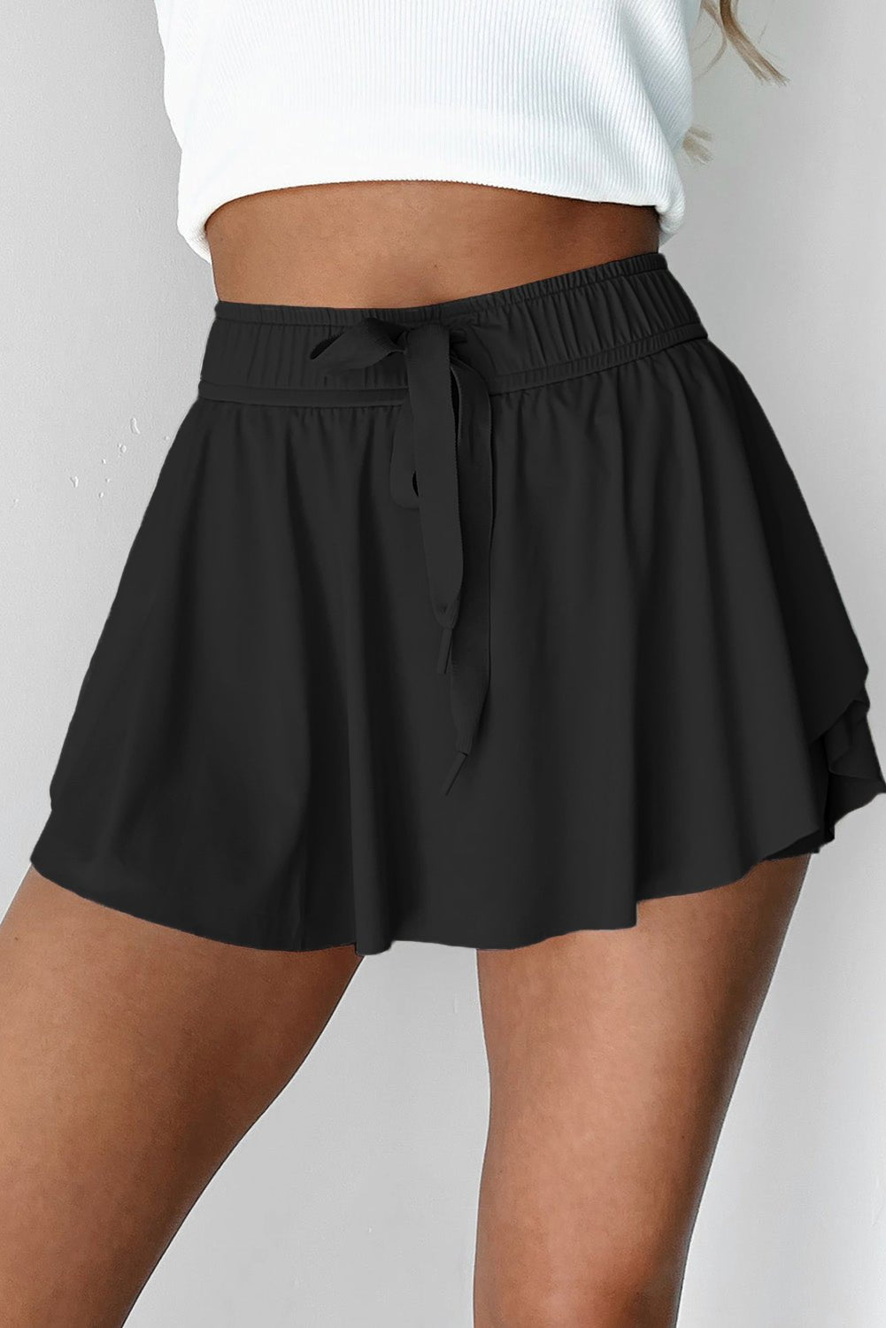 Black Drawstring High Waist Lined Tennis Skorts - Chaelisa's New Jammies